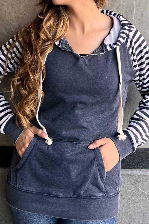 Elo Enza Women's Raglan Sleeve Pullover Hoodie Jeans Marl