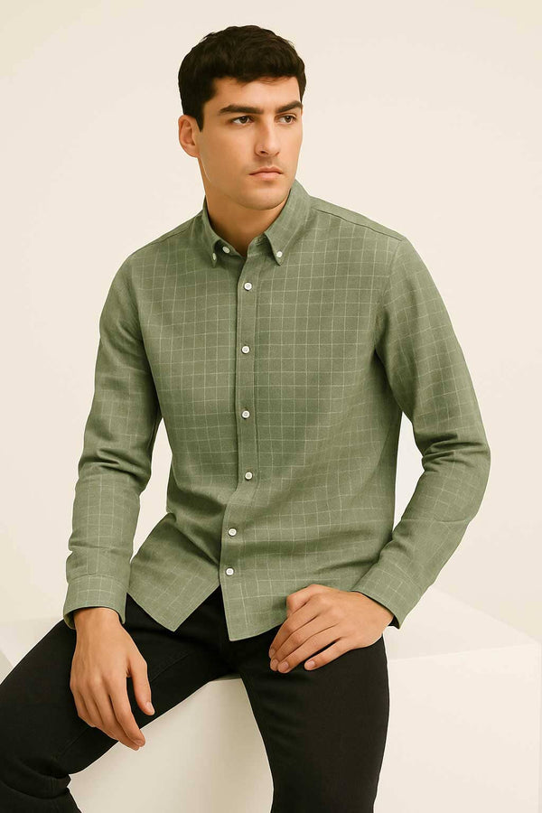 Elo Eternity Men's Button Down Casual Shirt Light Olive
