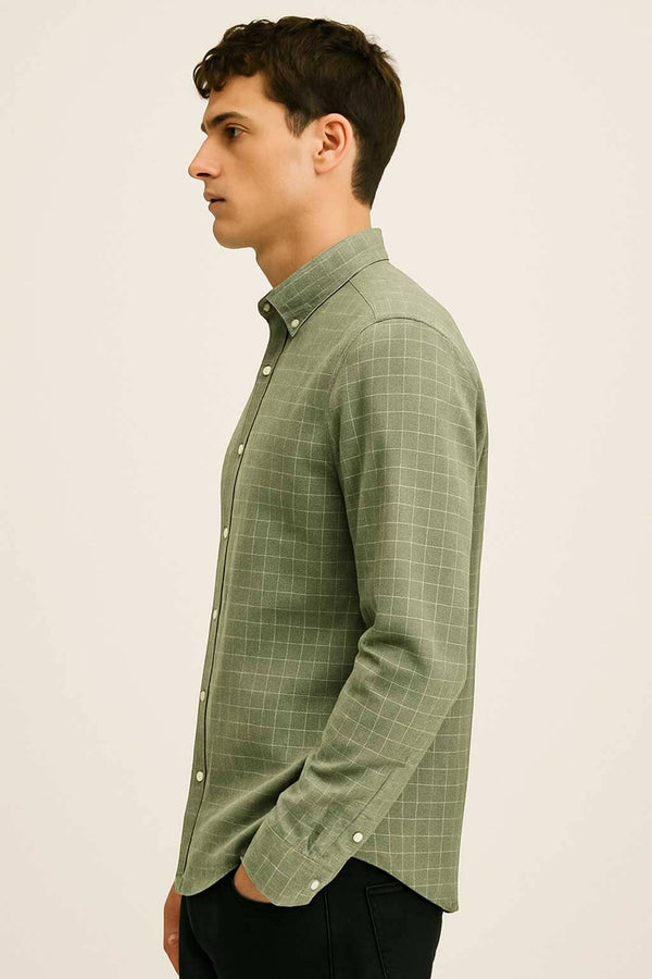 Elo Eternity Men's Button Down Casual Shirt Light Olive