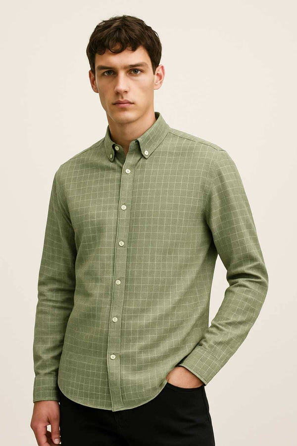 elo Eternity Men's Button Down Casual Shirt Light Olive