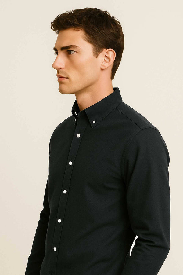 Elo Eternity Men's Classic Fit Button Down Casual Shirt Jade Black