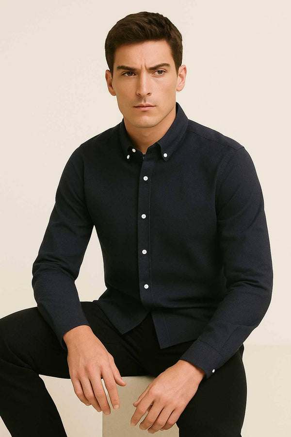 Elo Eternity Men's Classic Fit Button Down Casual Shirt Jade Black