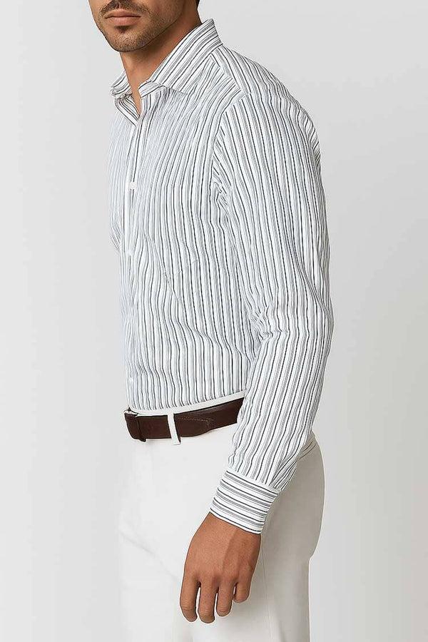 Elo Eternity Men's Classic Fit Pinstripe Formal Shirt White