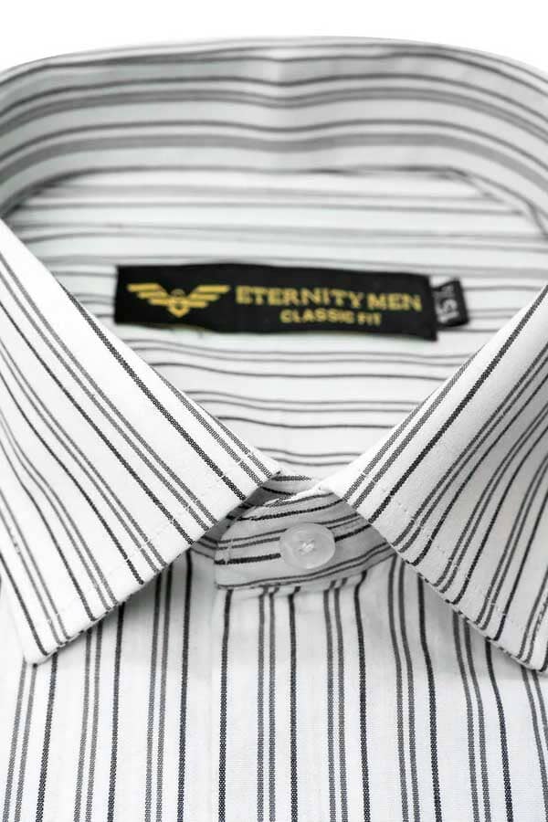 Elo Eternity Men's Classic Fit Pinstripe Formal Shirt White