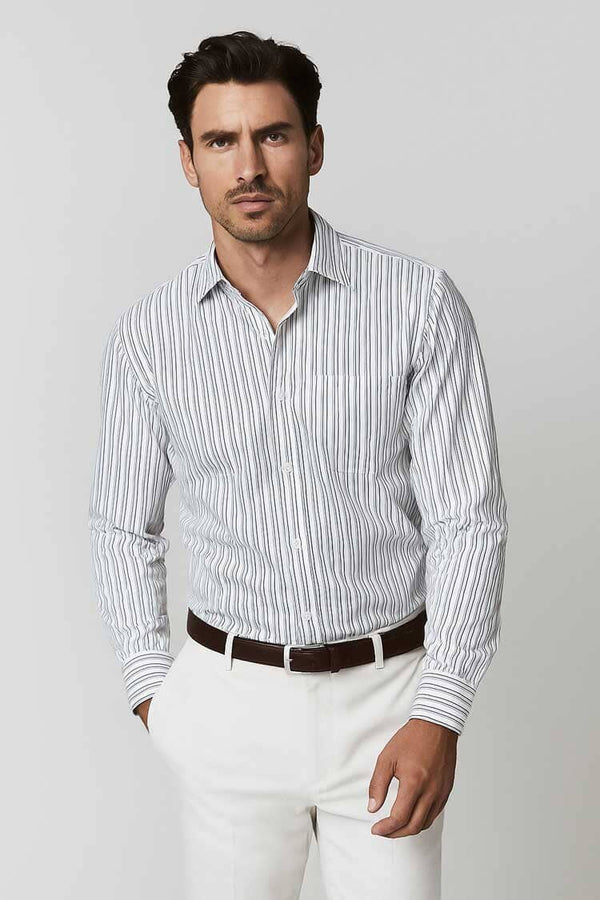 elo Eternity Men's Classic Fit Pinstripe Formal Shirt White