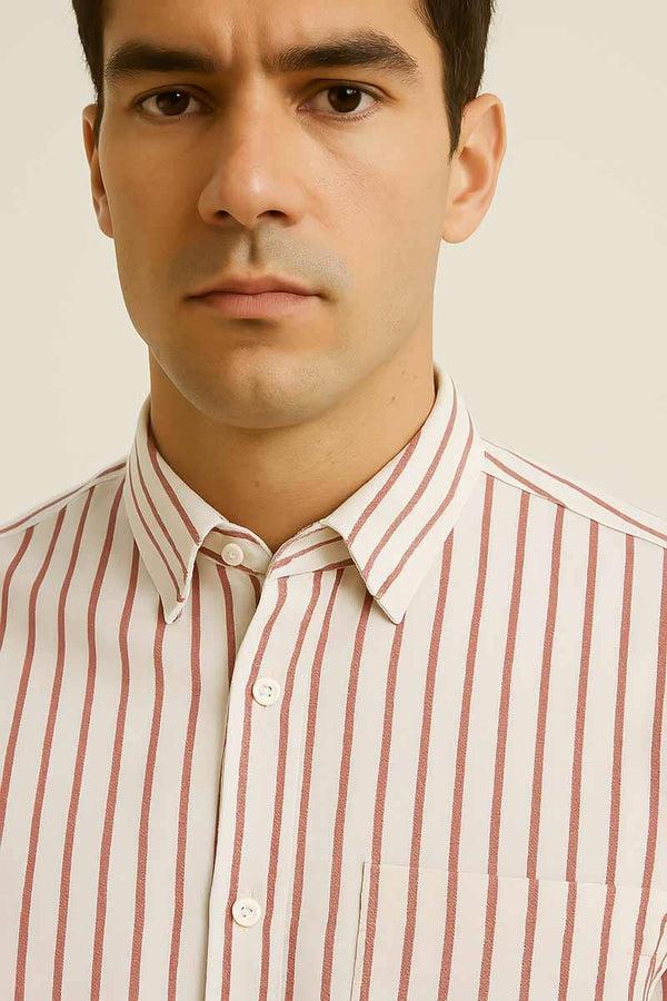 Elo Eternity Men's Classic Fit Striped Formal Shirt Red & White