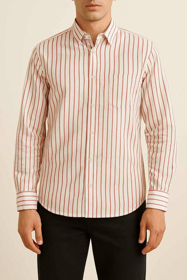 elo Eternity Men's Classic Fit Striped Formal Shirt Red & White