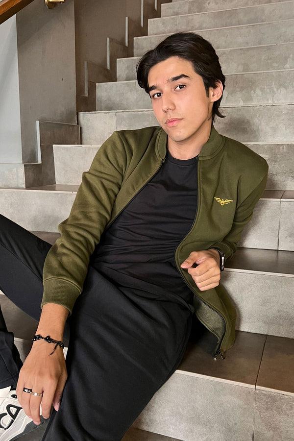 Elo Eternity Men's Logo Embroidered Fleece Bomber Jacket Light Navy