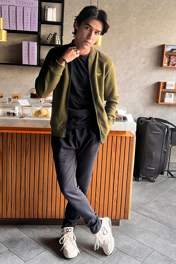 Elo Eternity Men's Logo Embroidered Fleece Bomber Jacket Light Navy