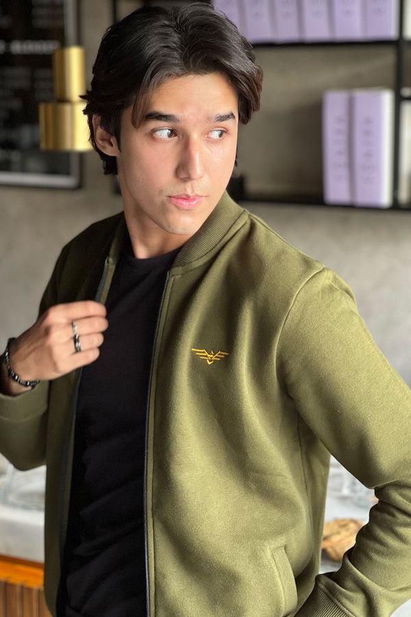 Elo Eternity Men's Logo Embroidered Fleece Bomber Jacket Light Navy