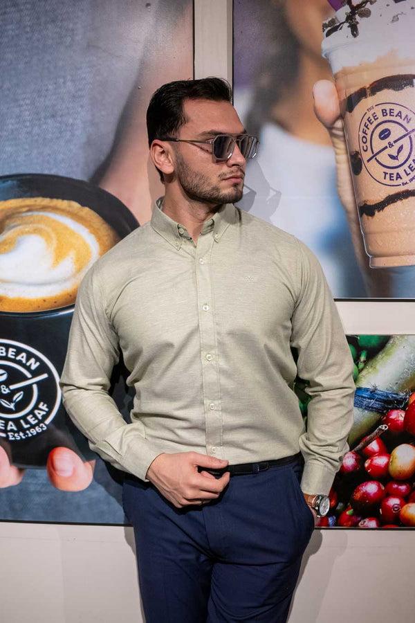 Elo Eternity Men's Logo Embroidered Slim Fit Casual Shirt Brown