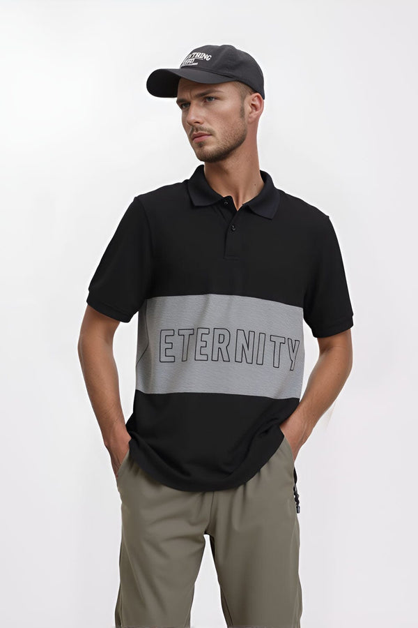 Elo Eternity Men's Printed Contrast Design Polo Shirt Black & Red