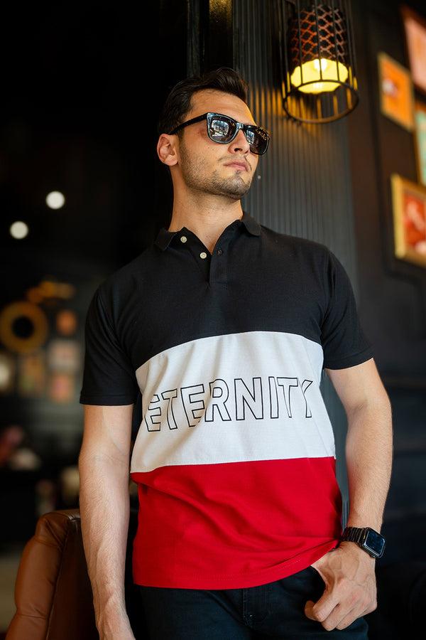 elo Eternity Men's Printed Contrast Design Polo Shirt Black & Red