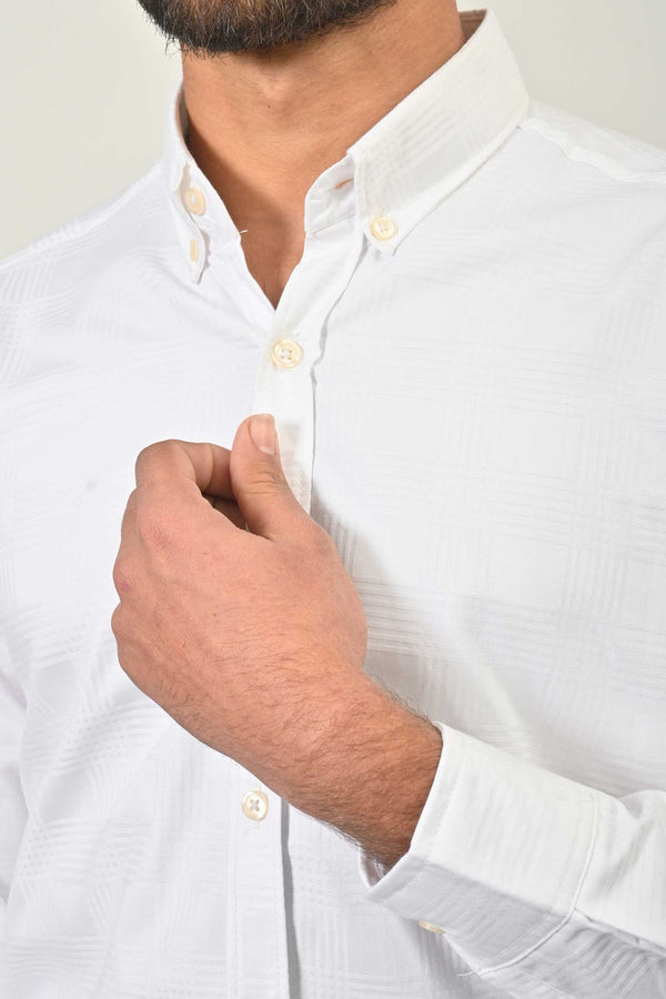Elo Eternity Men's Self Textured Classic Casual Shirt White