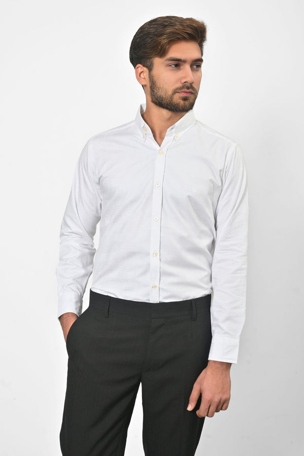 Elo Eternity Men's Self Textured Classic Casual Shirt White