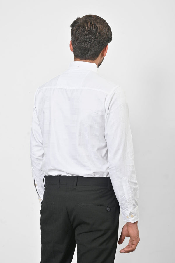 Elo Eternity Men's Self Textured Classic Casual Shirt White