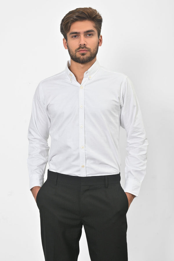 elo Eternity Men's Self Textured Classic Casual Shirt White