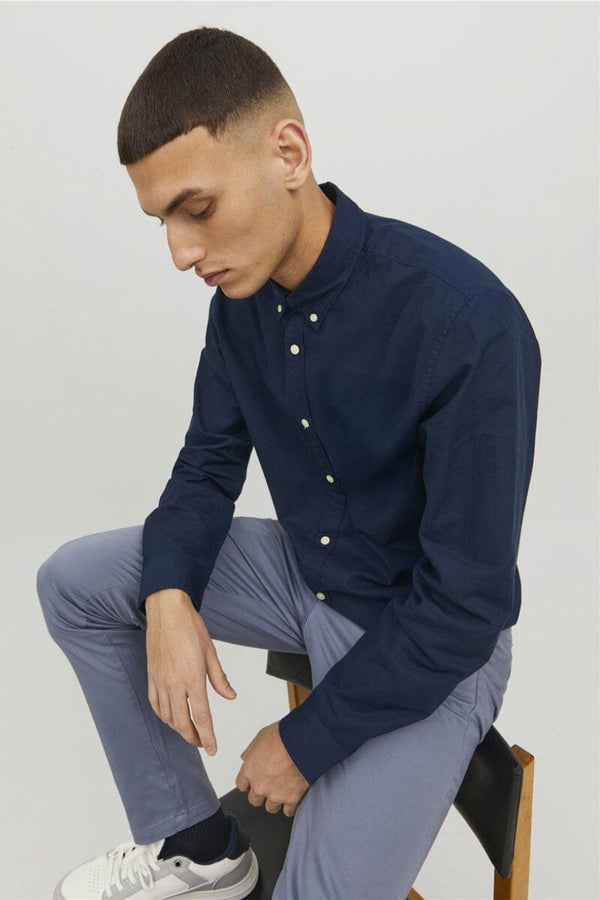 Elo Eternity Men's Slim Fit Button Down Casual Shirt Navy