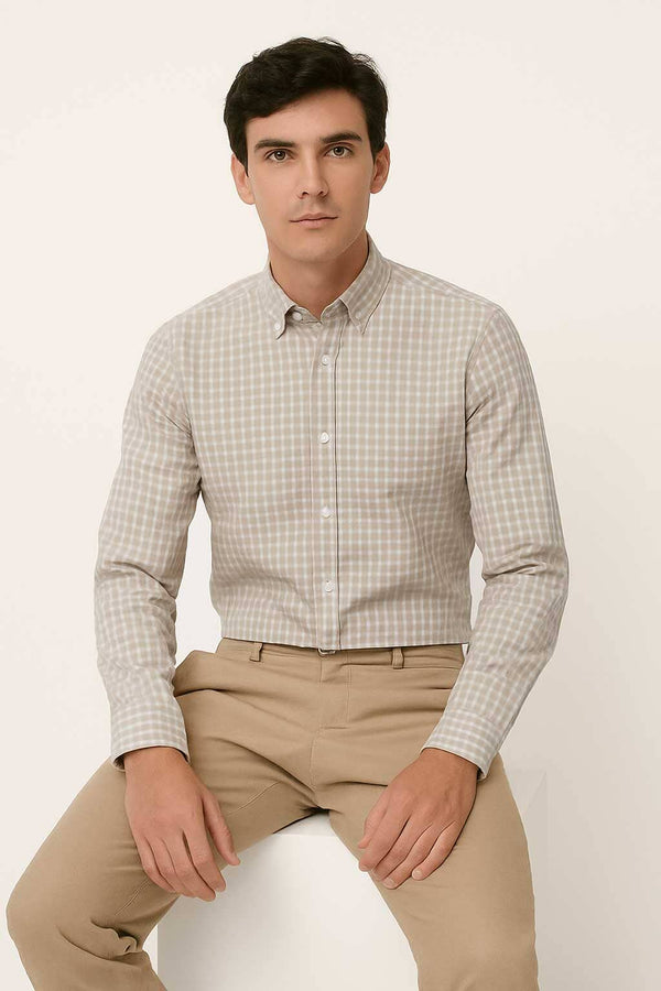 Elo Eternity Men's Slim Fit Button Down Checked Casual Shirt Skin