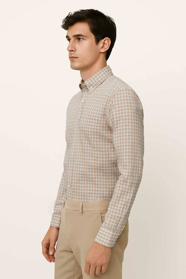 Elo Eternity Men's Slim Fit Button Down Checked Casual Shirt Skin