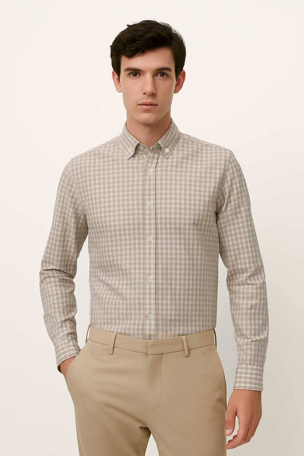 elo Eternity Men's Slim Fit Button Down Checked Casual Shirt Skin