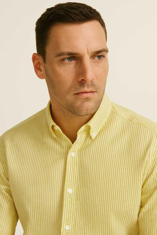 Elo Eternity Men's Slim Fit Candy Striped Casual Shirt Yellow