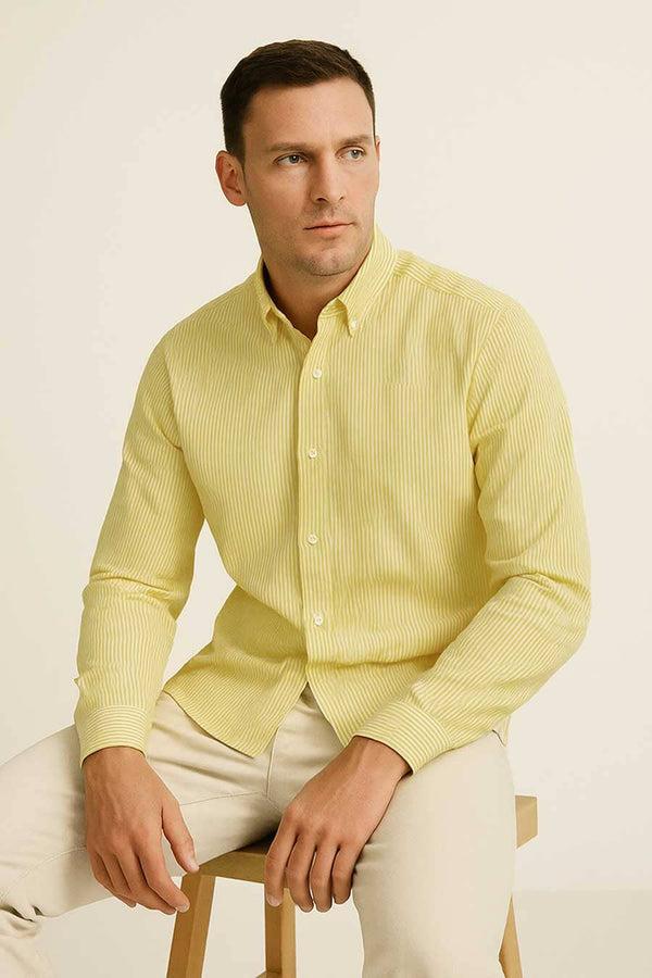 Elo Eternity Men's Slim Fit Candy Striped Casual Shirt Yellow