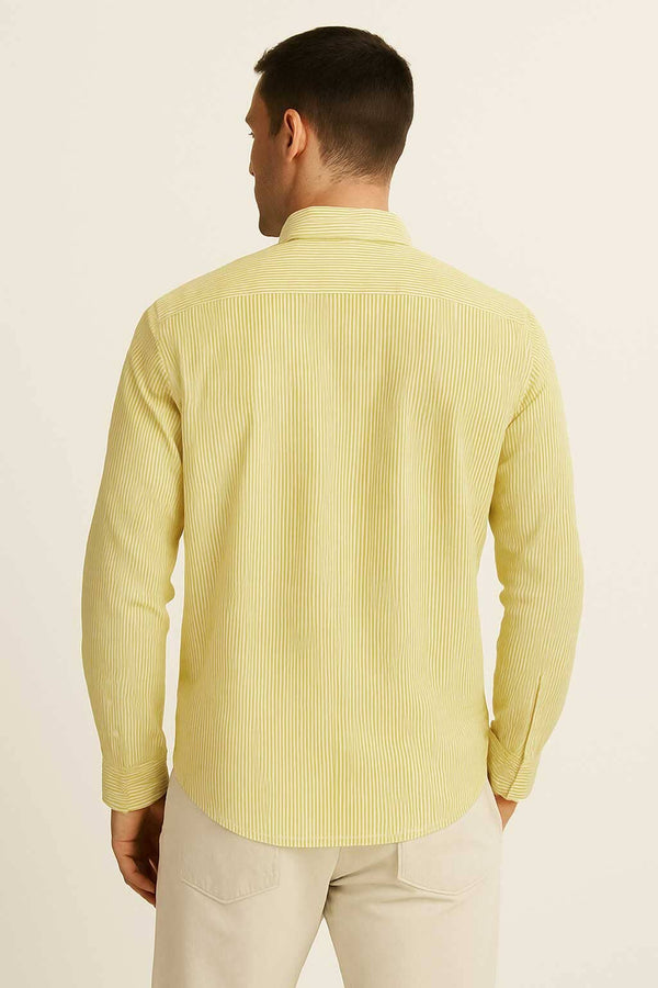 Elo Eternity Men's Slim Fit Candy Striped Casual Shirt Yellow