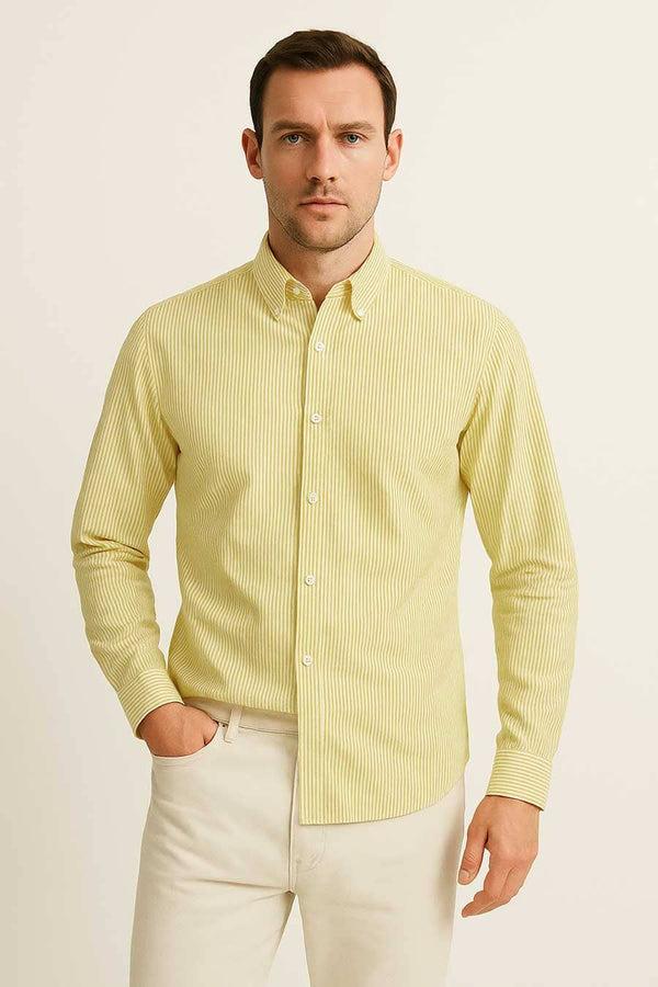 elo Eternity Men's Slim Fit Candy Striped Casual Shirt Yellow