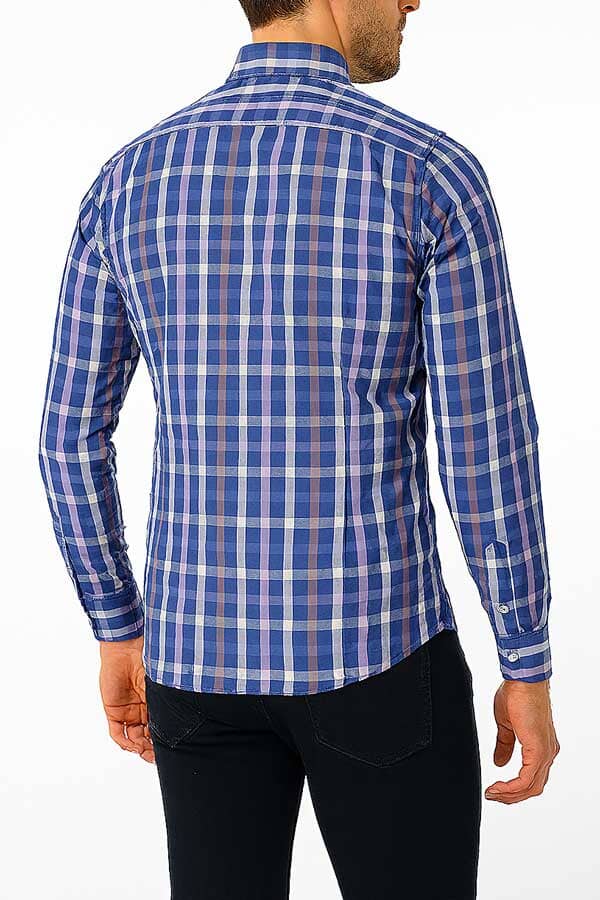 Elo Eternity Men's Slim Fit Checkered Casual Shirt Blue