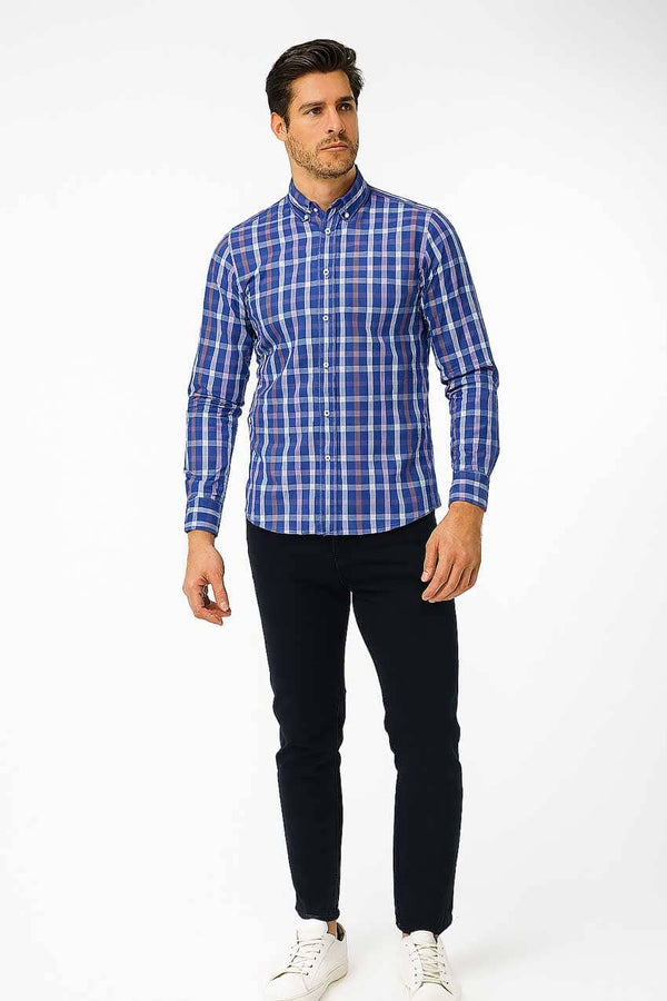 Elo Eternity Men's Slim Fit Checkered Casual Shirt Blue