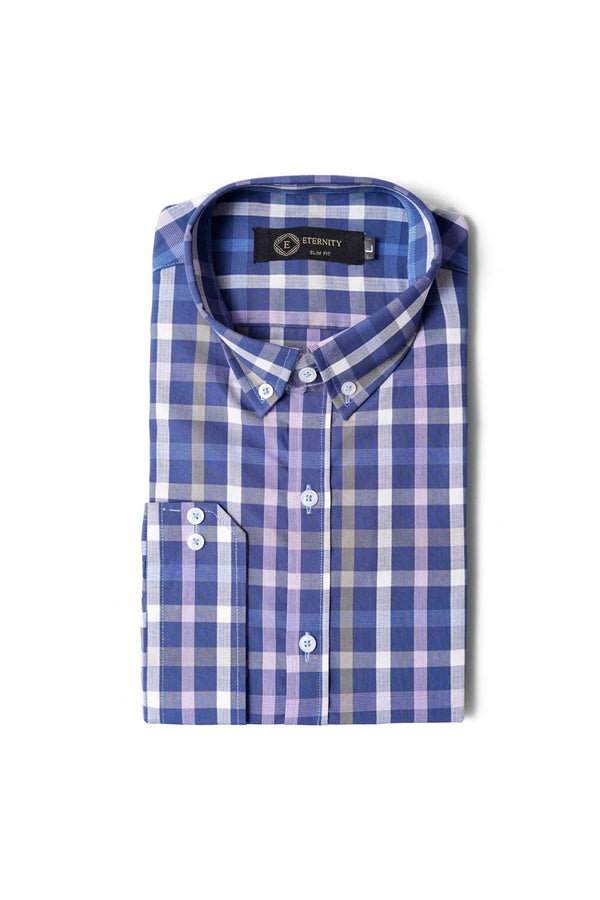 Elo Eternity Men's Slim Fit Checkered Casual Shirt Blue