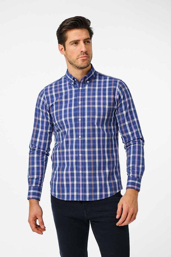 elo Eternity Men's Slim Fit Checkered Casual Shirt Blue
