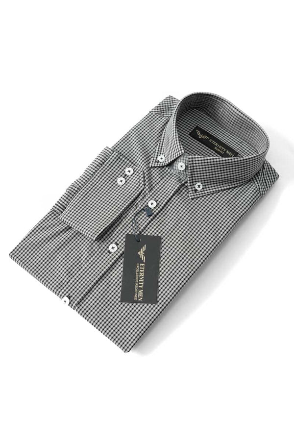 Elo Eternity Men's Slim Fit Gingham Casual Shirt Black & Grey
