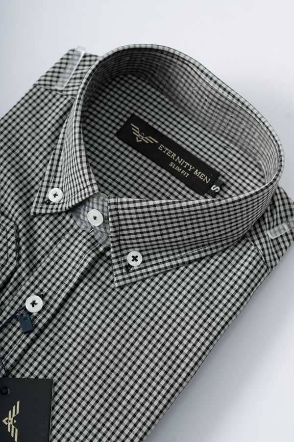 Elo Eternity Men's Slim Fit Gingham Casual Shirt Black & Grey