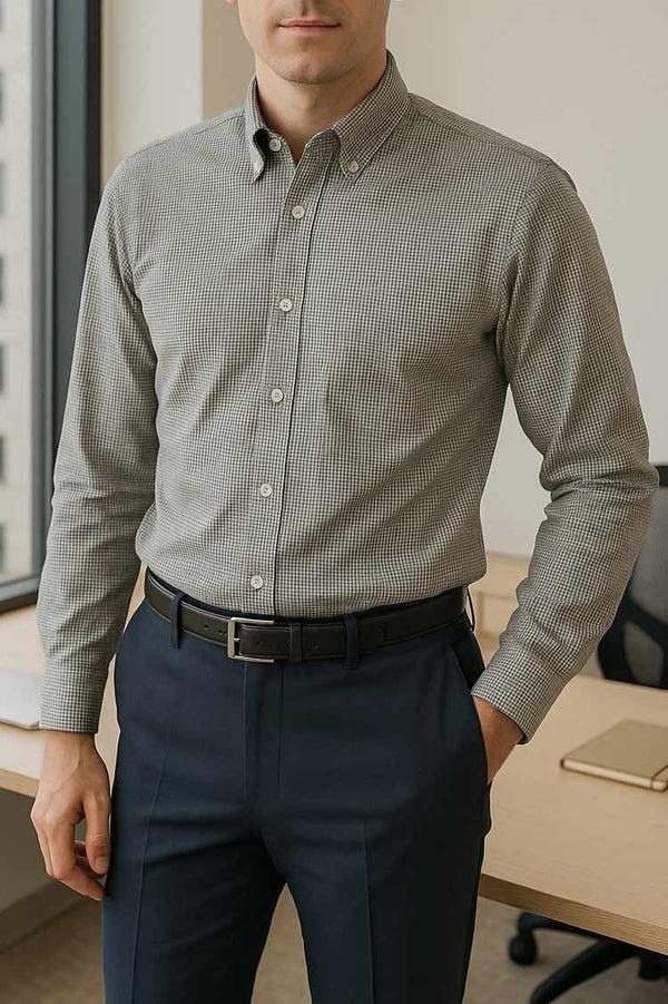 elo Eternity Men's Slim Fit Gingham Casual Shirt Black & Grey