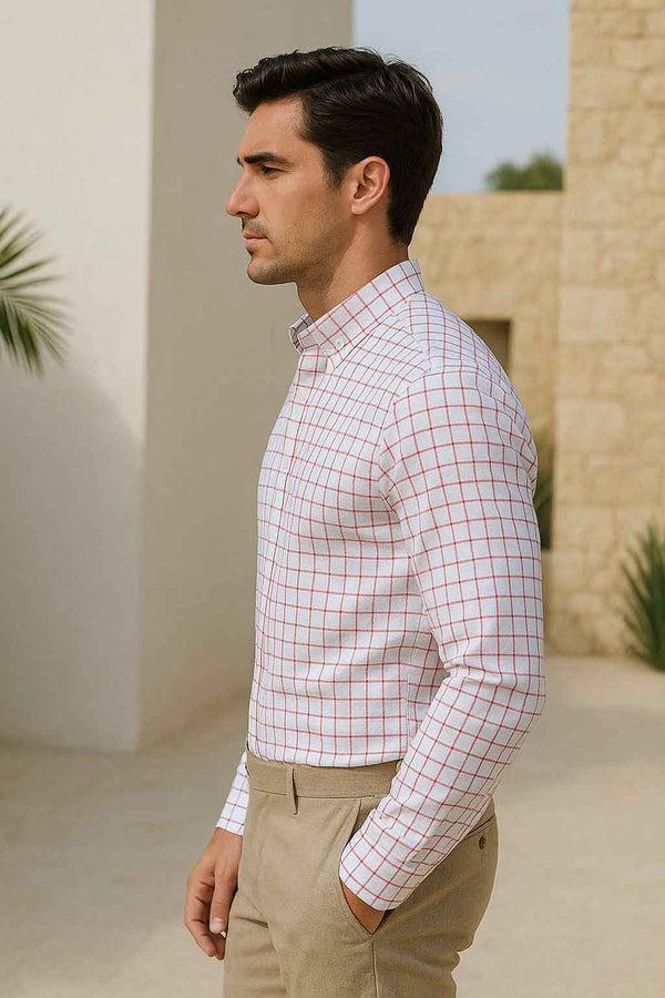 Elo Eternity Men's Slim Fit Graph Check Casual Shirt White & Red