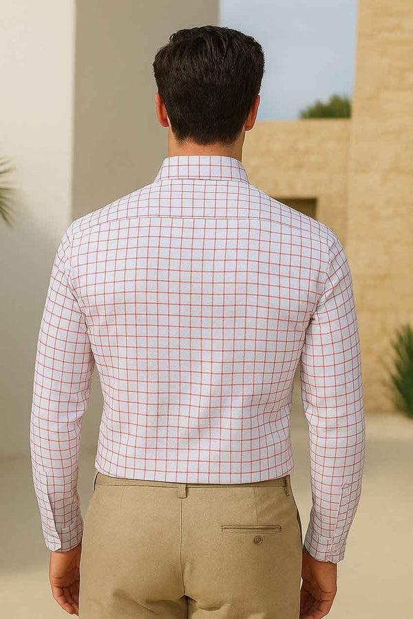 Elo Eternity Men's Slim Fit Graph Check Casual Shirt White & Red