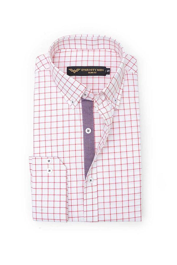 Elo Eternity Men's Slim Fit Graph Check Casual Shirt White & Red
