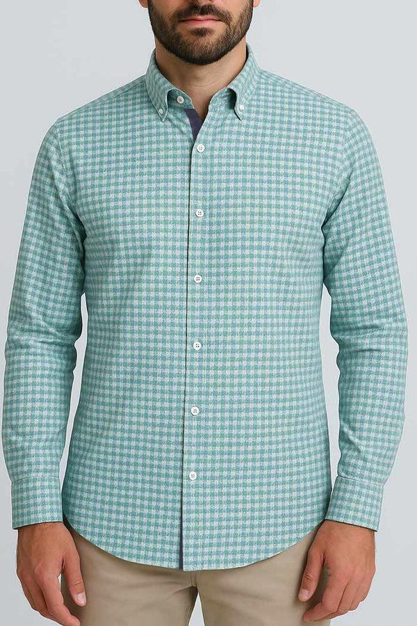 Elo Eternity Men's Slim Fit Houndstooth Casual Shirt Light Turquoise