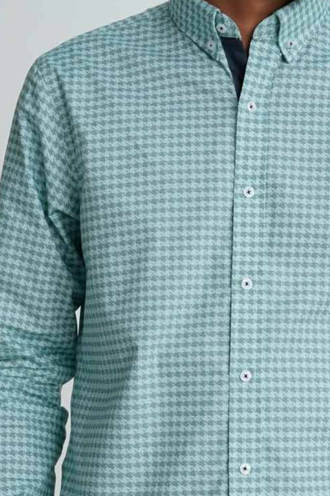 Elo Eternity Men's Slim Fit Houndstooth Casual Shirt Light Turquoise
