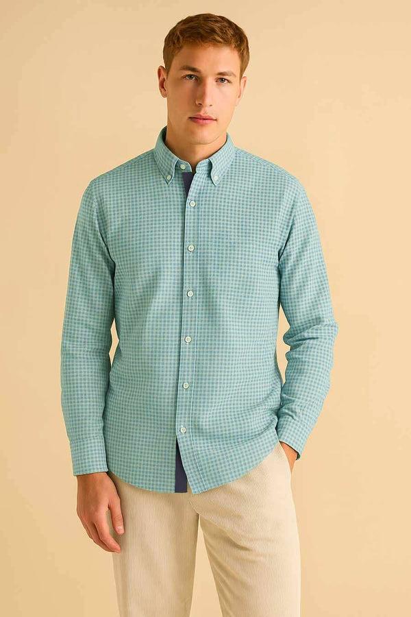 elo Eternity Men's Slim Fit Houndstooth Casual Shirt Light Turquoise