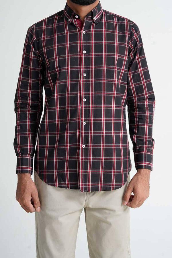 Elo Eternity Men's Slim Fit Plaid Casual Shirt Black