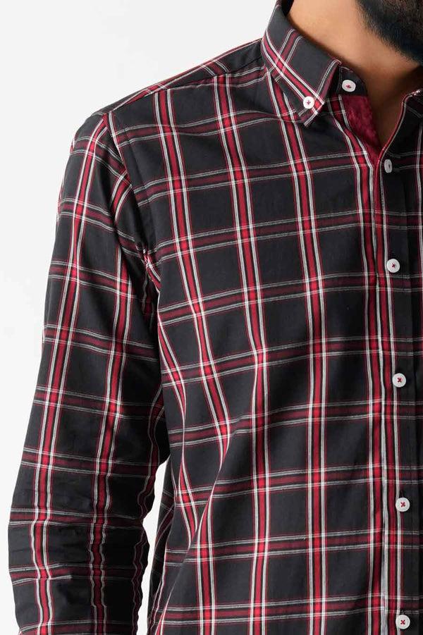 Elo Eternity Men's Slim Fit Plaid Casual Shirt Black