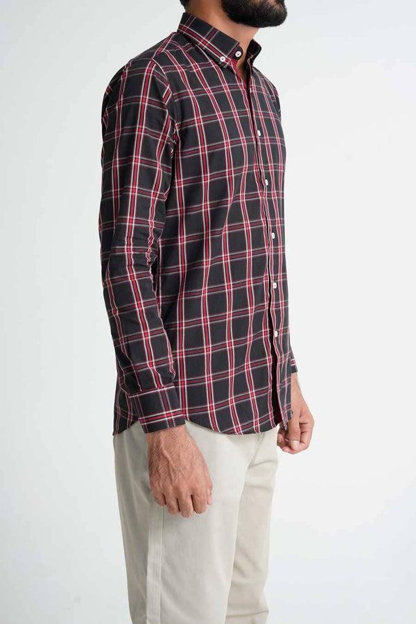 Elo Eternity Men's Slim Fit Plaid Casual Shirt Black