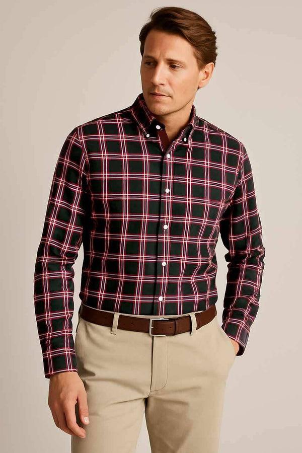 elo Eternity Men's Slim Fit Plaid Casual Shirt Black