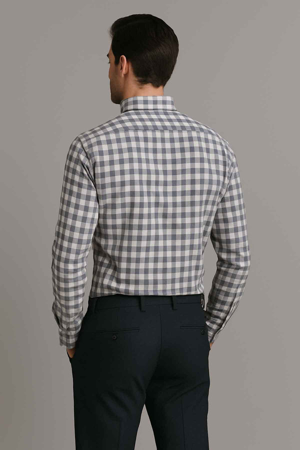 Elo Eternity Men's Slim Fit Shepherd Check Casual Shirt Grey