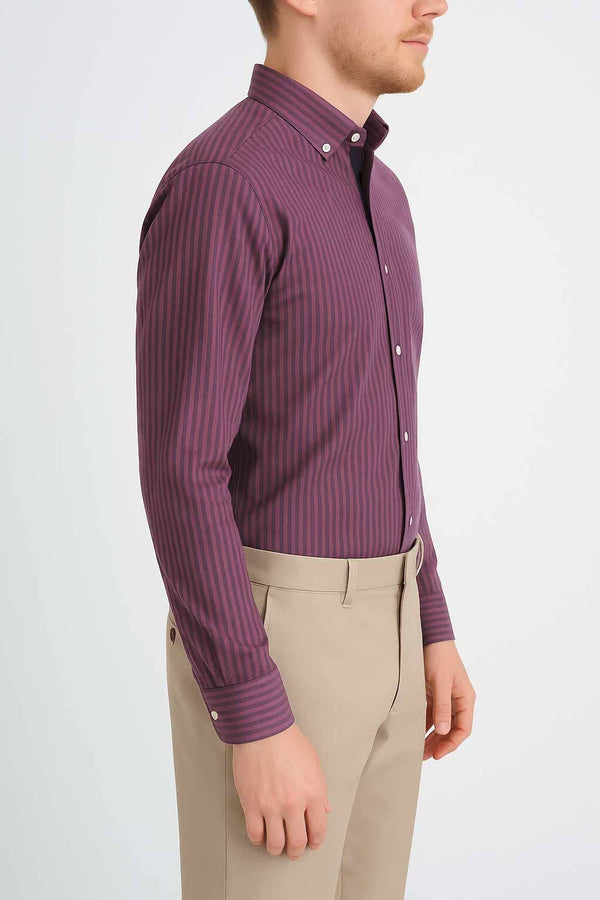 Elo Eternity Men's Slim Fit Striped Casual Shirt Burgundy & Black