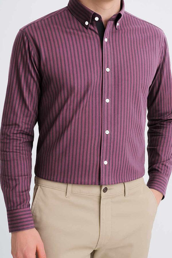 Elo Eternity Men's Slim Fit Striped Casual Shirt Burgundy & Black