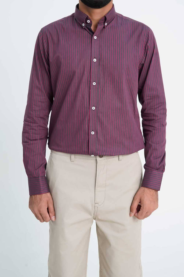 Elo Eternity Men's Slim Fit Striped Casual Shirt Burgundy & Black
